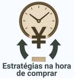 Ilustração em estilo flat mostrando um relógio combinado ao símbolo do iene (¥) com setas curvas ao redor, representando o momento certo e a estratégia de compra para aproveitar o melhor câmbio ao comprar do Japão.