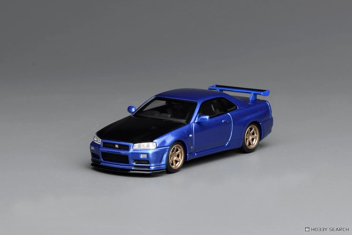 Motorhelix 1/64 Nissan Skyline GT-R (R34) V-Spec II Customized (Carbon Bonnet) - Bayside Blue